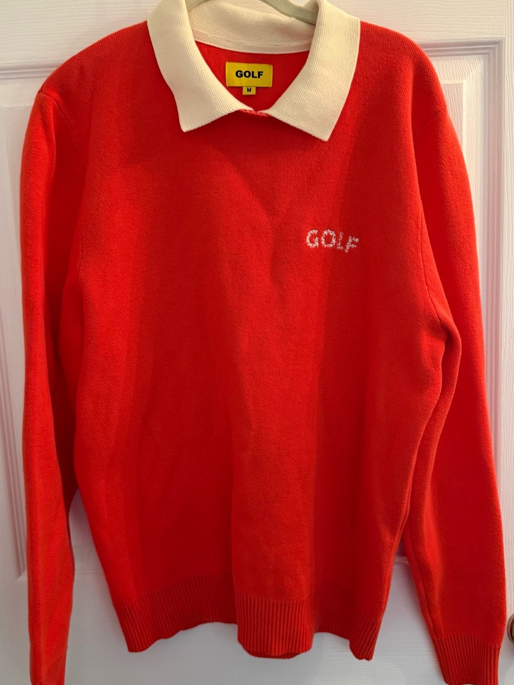 Golf Wang Orange Knit Sweater with Cream Polo Collar